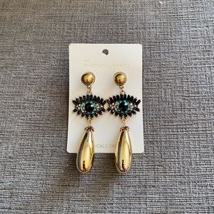 New Rhinestone Evil Eye Gold Tone Statement Piece Drop Earrings